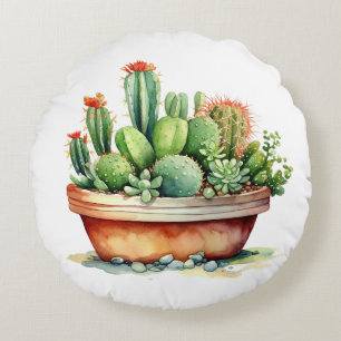 beautiful cute print cactus green potted  round cushion