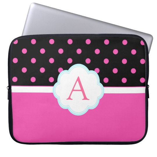 Beautiful cute, sweet pink and black polka dots laptop sleeve
