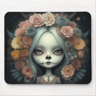 beautiful cute whimsical chibi girl with flowers  mouse pad