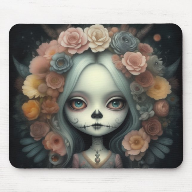 beautiful cute whimsical chibi girl with flowers  mouse pad (Front)