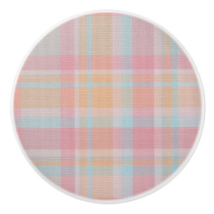 Beautiful cuty colours pink and blue plaid tartan  ceramic knob