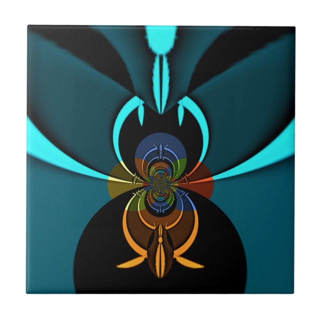 Beautiful Cyan Abstract Art Print Ceramic Tile (Front)