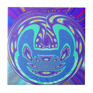 Beautiful cyan blue kaleidoscope vector art design ceramic tile