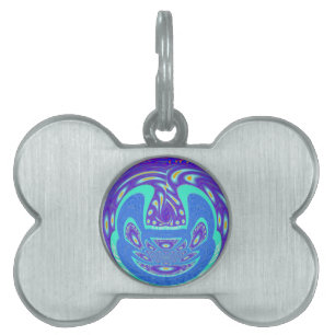 Beautiful cyan blue kaleidoscope vector art design pet tag