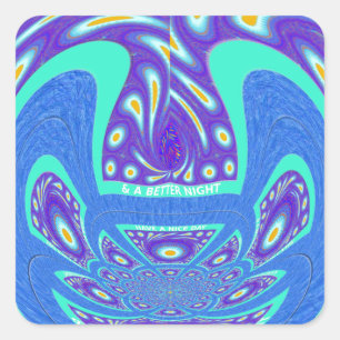 Beautiful cyan blue kaleidoscope vector art design square sticker