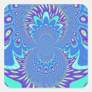 Beautiful cyan blue kaleidoscope vector art design square sticker