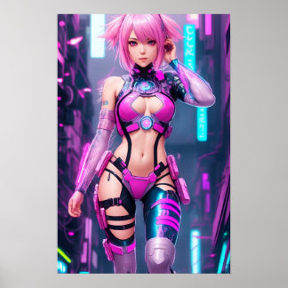 Beautiful Cyberpunk Woman Poster