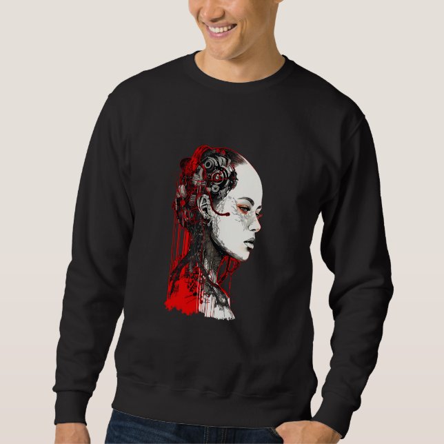 Beautiful Cyborg Gothic Woman Trash Polka Art Sweatshirt (Front)