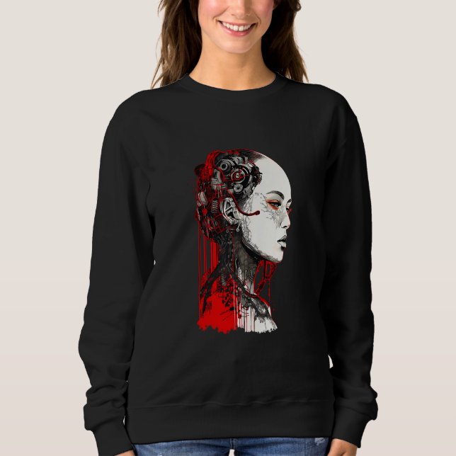 Beautiful Cyborg Gothic Woman Trash Polka Art Sweatshirt (Front)