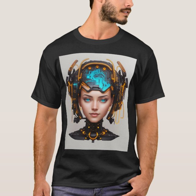 Beautiful Cyborg Head with Circuits T-Shirt (Front)
