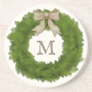 Beautiful Cypress Wreath Cheerful Custom Monogram Coaster