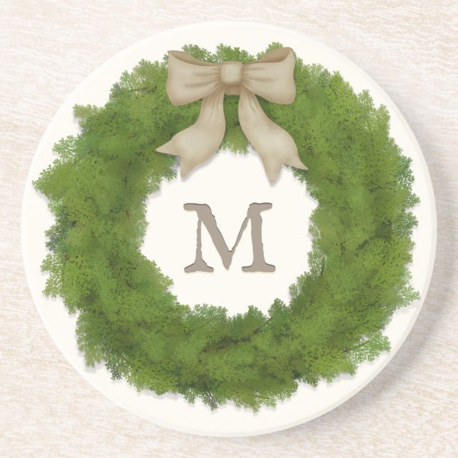 Beautiful Cypress Wreath Cheerful Custom Monogram Coaster (Front)