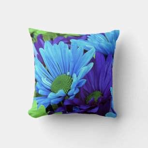 Beautiful Daisies in Indigo Blue, Chartreuse Green Cushion