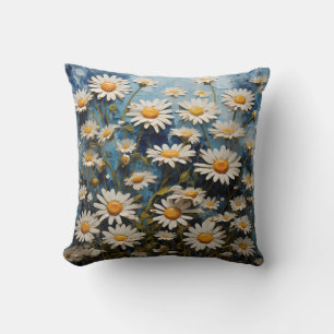 Beautiful daisies on a blue background cushion