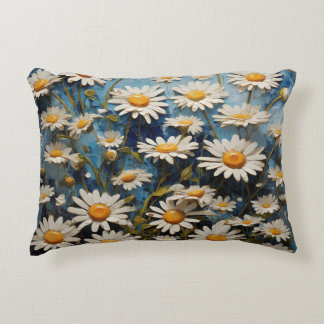 Beautiful daisies on blue background decorative cushion