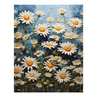 Beautiful daisies on blue background photo print