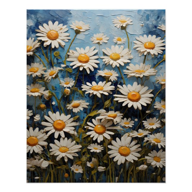 Beautiful daisies on blue background poster (Front)