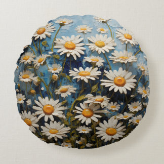 Beautiful daisies on blue background round cushion