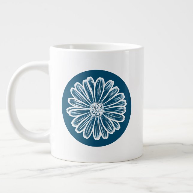 Beautiful Daisy Flower, Halftone Illustration Large Coffee Mug (Left)