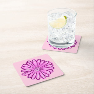 Beautiful Daisy Flower, Halftone Illustration Square Paper Coaster