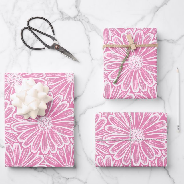 Beautiful Daisy Flower Halftone Light Illustration Wrapping Paper Sheet (Front)