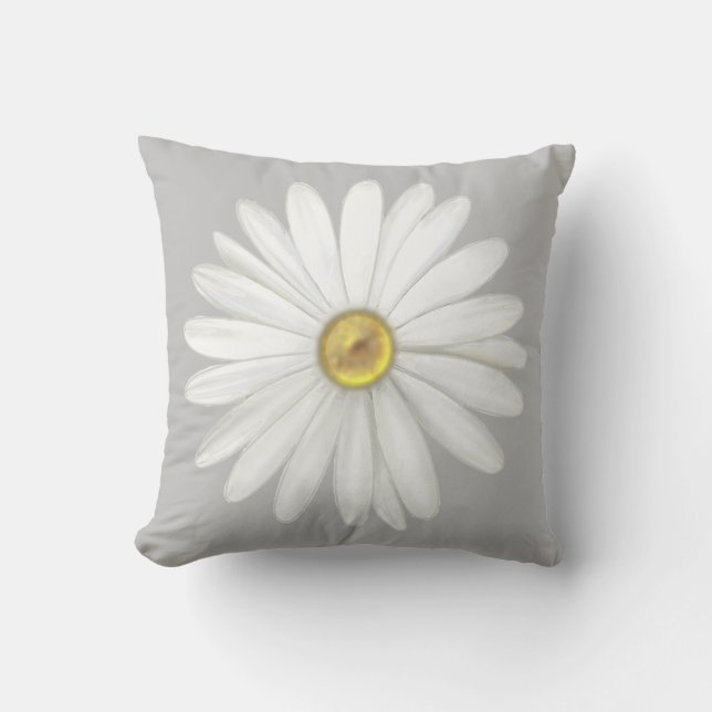 Beautiful Daisy Flower on Light Grey Cushion (Front)