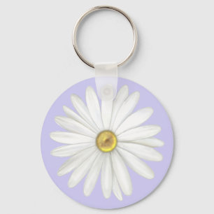 Beautiful Daisy Flower on Light Periwinkle Key Ring