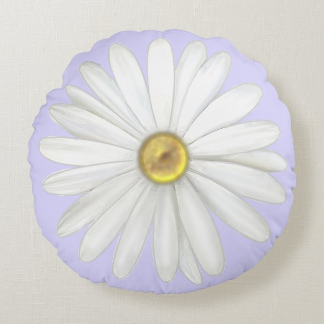 Beautiful Daisy Flower on Light Periwinkle Round Cushion (Front)
