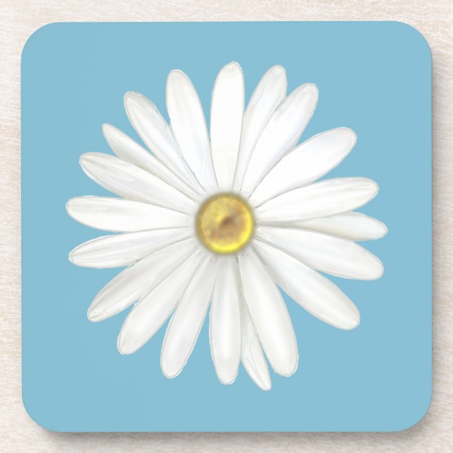 Beautiful Daisy Flower on Teal Turquoise Coaster (Front)