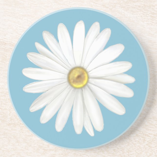 Beautiful Daisy Flower on Teal Turquoise Coaster (Front)