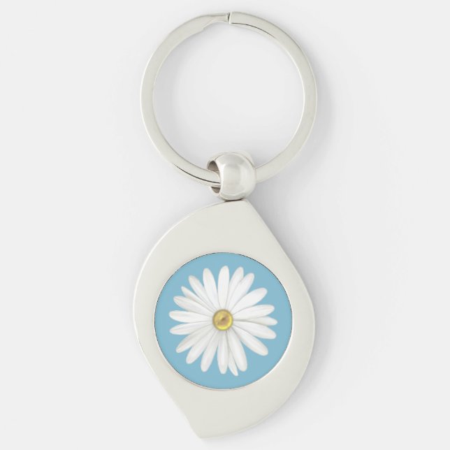 Beautiful Daisy Flower on Teal Turquoise Key Ring (Front)