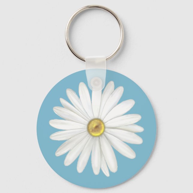 Beautiful Daisy Flower on Teal Turquoise Key Ring (Front)