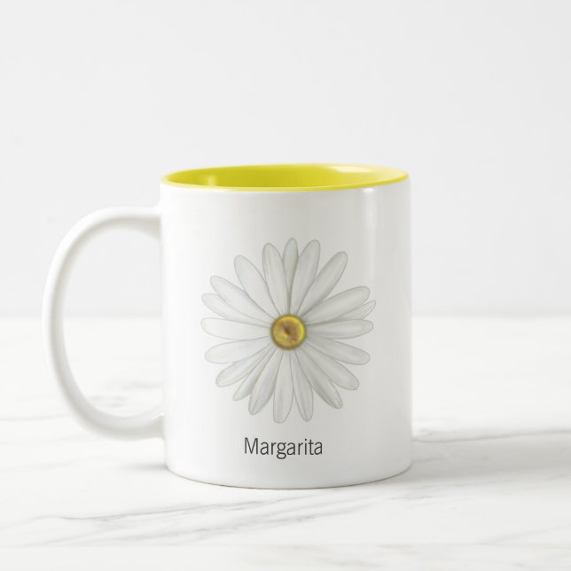 Beautiful Daisy Flower on White Two-Tone Coffee Mug (Left)