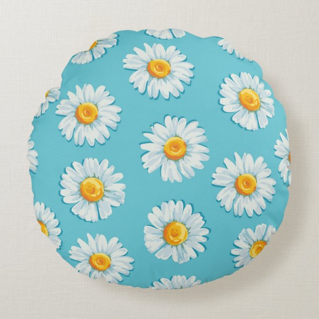 Beautiful daisy flowers seamless pattern round cushion (Front)