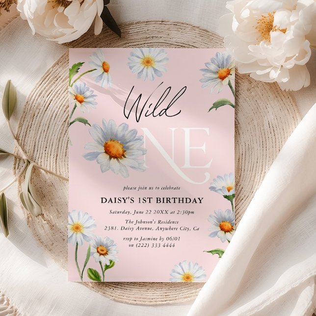 Beautiful Daisy Wild One Girl 1st Birthday Invitation (Creator Uploaded)
