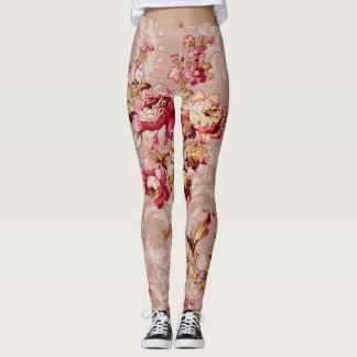 Beautiful Damask pattern Vintage floral Pink  Leggings