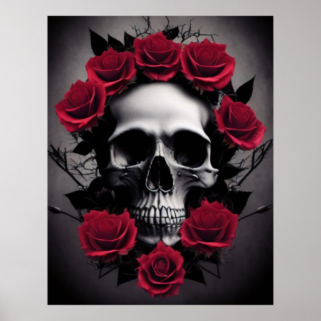 Beautiful Dark and Gothic Roses Skull Sigil Poster (Front)