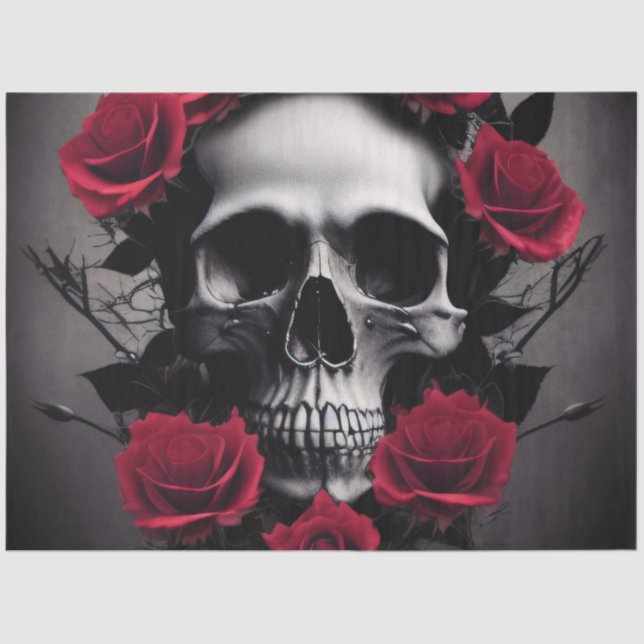 Beautiful Dark and Gothic Roses Skull Sigil Tissue Paper (Front)
