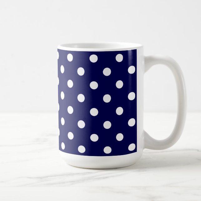 Beautiful Dark Blue And Stylish White Polka Dots Coffee Mug (Right)