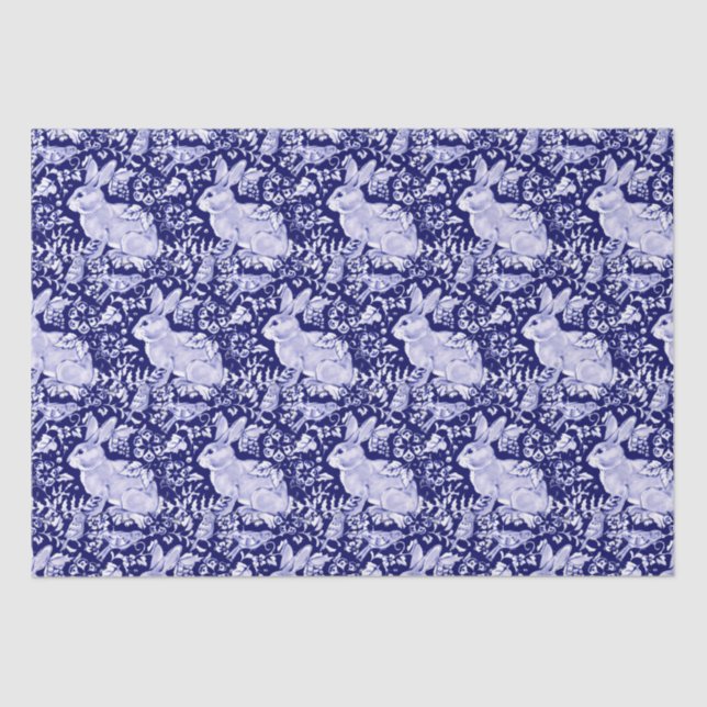 Beautiful Dark Blue & White Rabbit Dedham Delft Tissue Paper (Front)