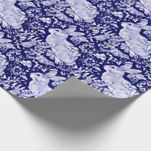 Beautiful Dark Blue & White Rabbit Dedham Delft Wrapping Paper