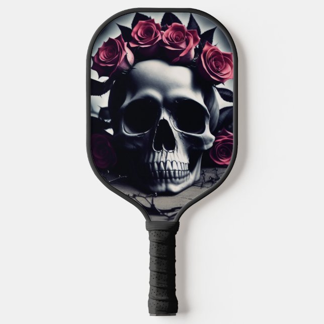 Beautiful Dark & Gothic Rose Skull Pickleball Paddle (Front)