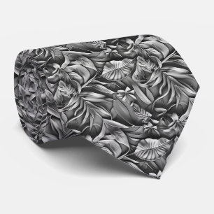 Beautiful Dark Gray Leaf Pattern Faux Leather  Tie