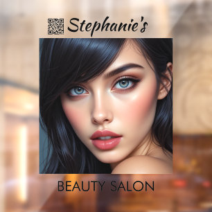 Beautiful Dark Hair Girl Beauty Salon With QR Code