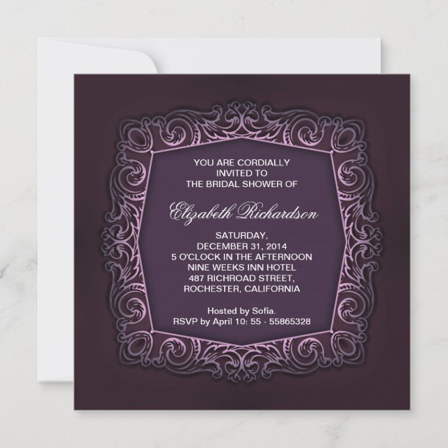 beautiful dark purple bridal shower invitation (Front)