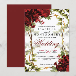 Beautiful Dark Red Floral Wedding Invitation