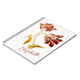 Beautiful dark red tulips and your name notebook