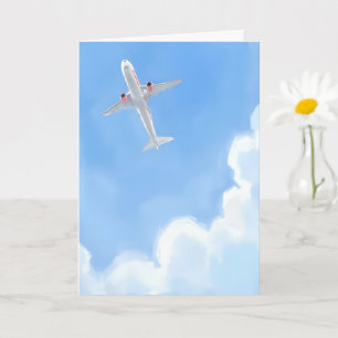 Beautiful Day Blue Sky Clouds Plane Watercolor Card