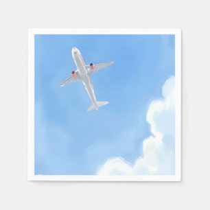 Beautiful Day Blue Sky Clouds Plane Watercolor Napkin