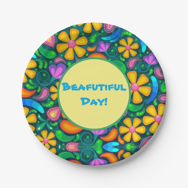 Beautiful Day Floral Paper Plate (Front)